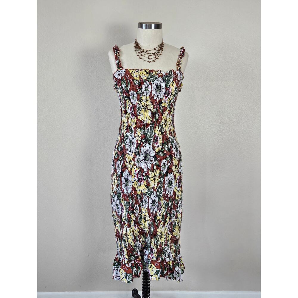 Faithfull The Brand Smocked Linen Maya Midi Dress, Size 4 - Picture 4 of 12